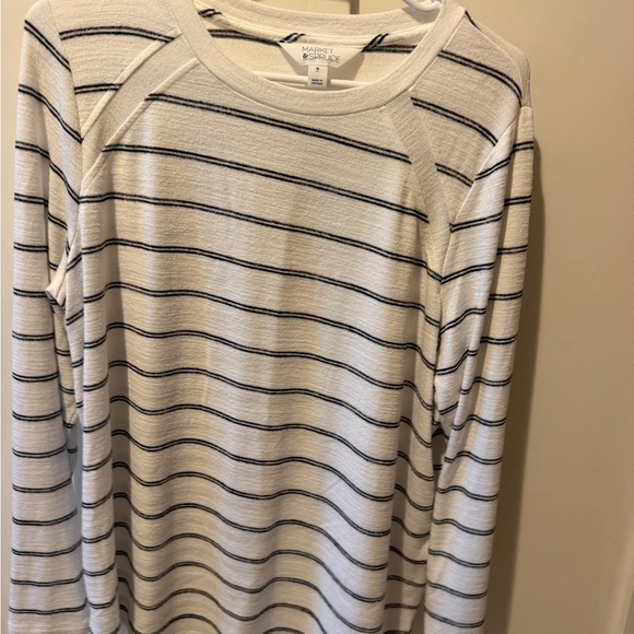 Market & Spruce Sweaters - Market & Spruce Cream Crewneck Sweater with Black Stripes